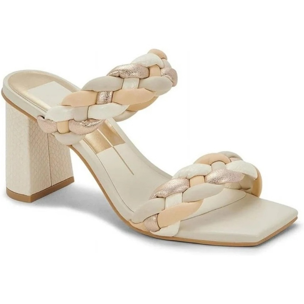 Dolce Vita Braided Block Heel Sandals - Cream and Tan